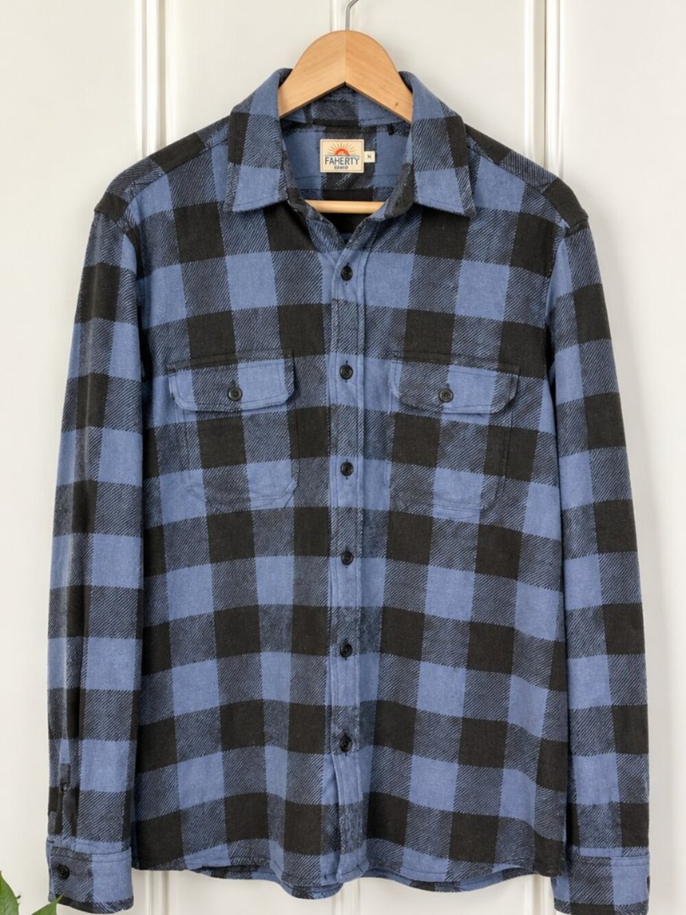 Faherty Brand Stretch Flannel Shirt Blue Black Plaid Men’s M